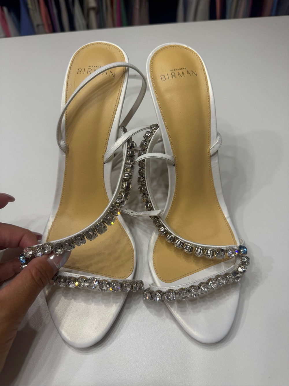 Alexandre Birman White Crystal-Strap Sandals